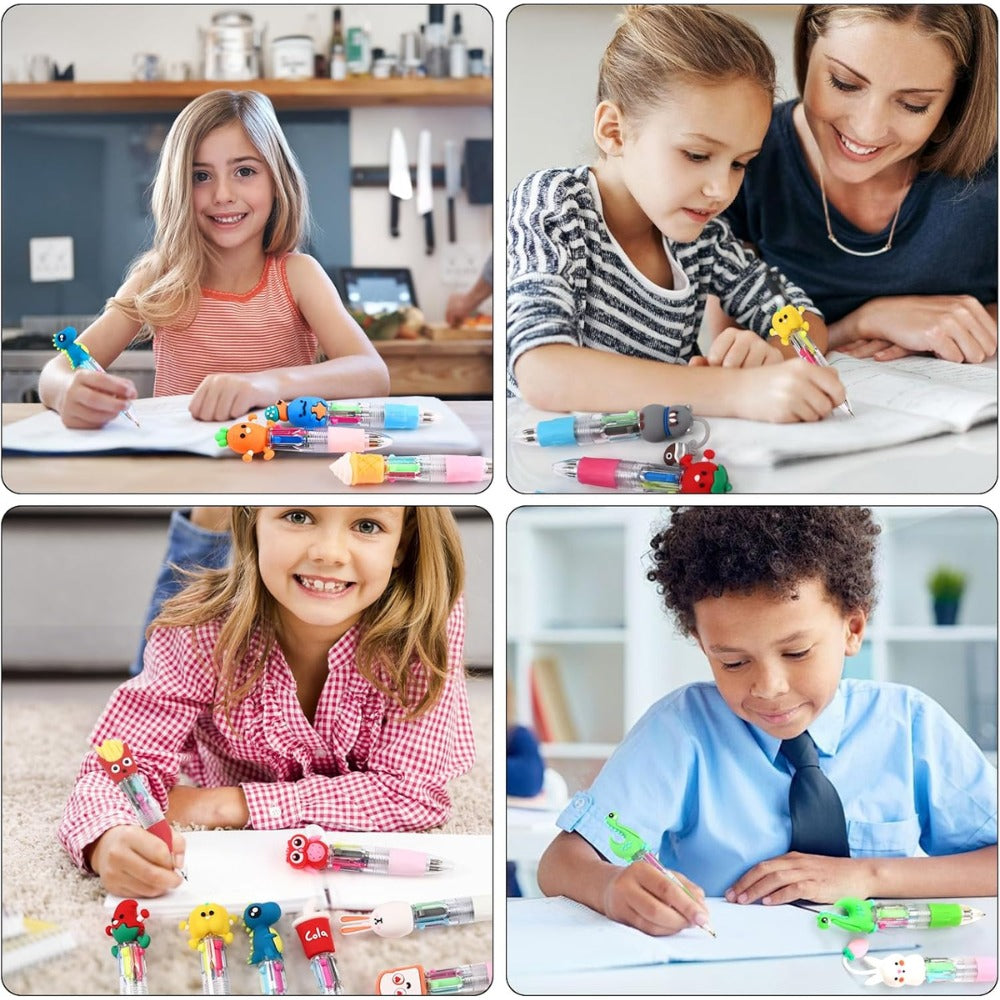 CZWZ 20-Piece Mini Multicolor 4-in-1 Cute Pens – Kawaii Cartoon Ballpoint Pens for Kids, Party Favors, School Supplies & Gifts