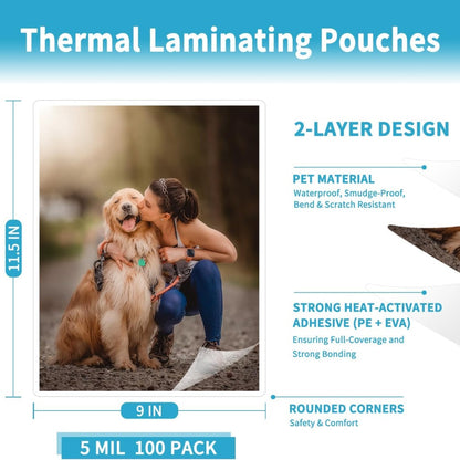 9527 Product Thermal Laminating Pouches 9” x 11.5” – 5 Mil Clear Letter Size Laminating Sheets, 100 Pack