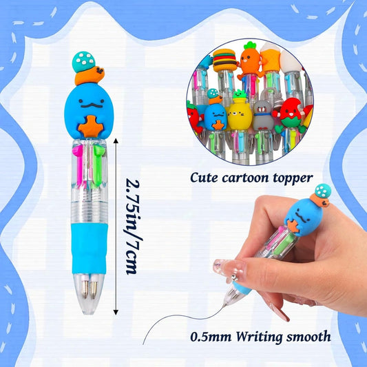 CZWZ 20-Piece Mini Multicolor 4-in-1 Cute Pens – Kawaii Cartoon Ballpoint Pens for Kids, Party Favors, School Supplies & Gifts