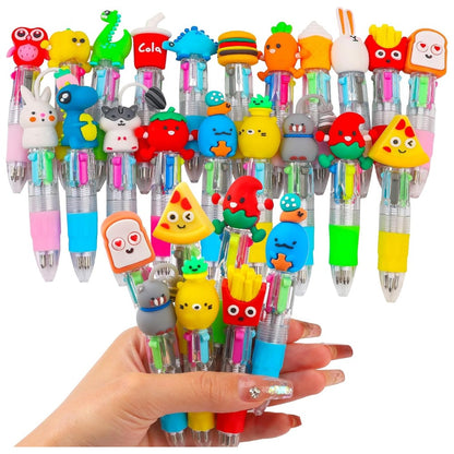 CZWZ 20-Piece Mini Multicolor 4-in-1 Cute Pens – Kawaii Cartoon Ballpoint Pens for Kids, Party Favors, School Supplies & Gifts