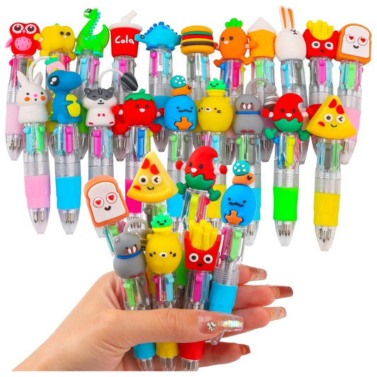 CZWZ 20-Piece Mini Multicolor 4-in-1 Cute Pens – Kawaii Cartoon Ballpoint Pens for Kids, Party Favors, School Supplies & Gifts