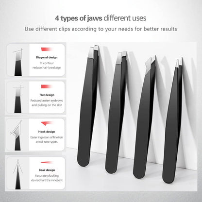 Derlaier 4-Piece Stainless Steel Tweezers Set – Black Eyebrow, Blackhead & Ingrown Hair Removal Tools