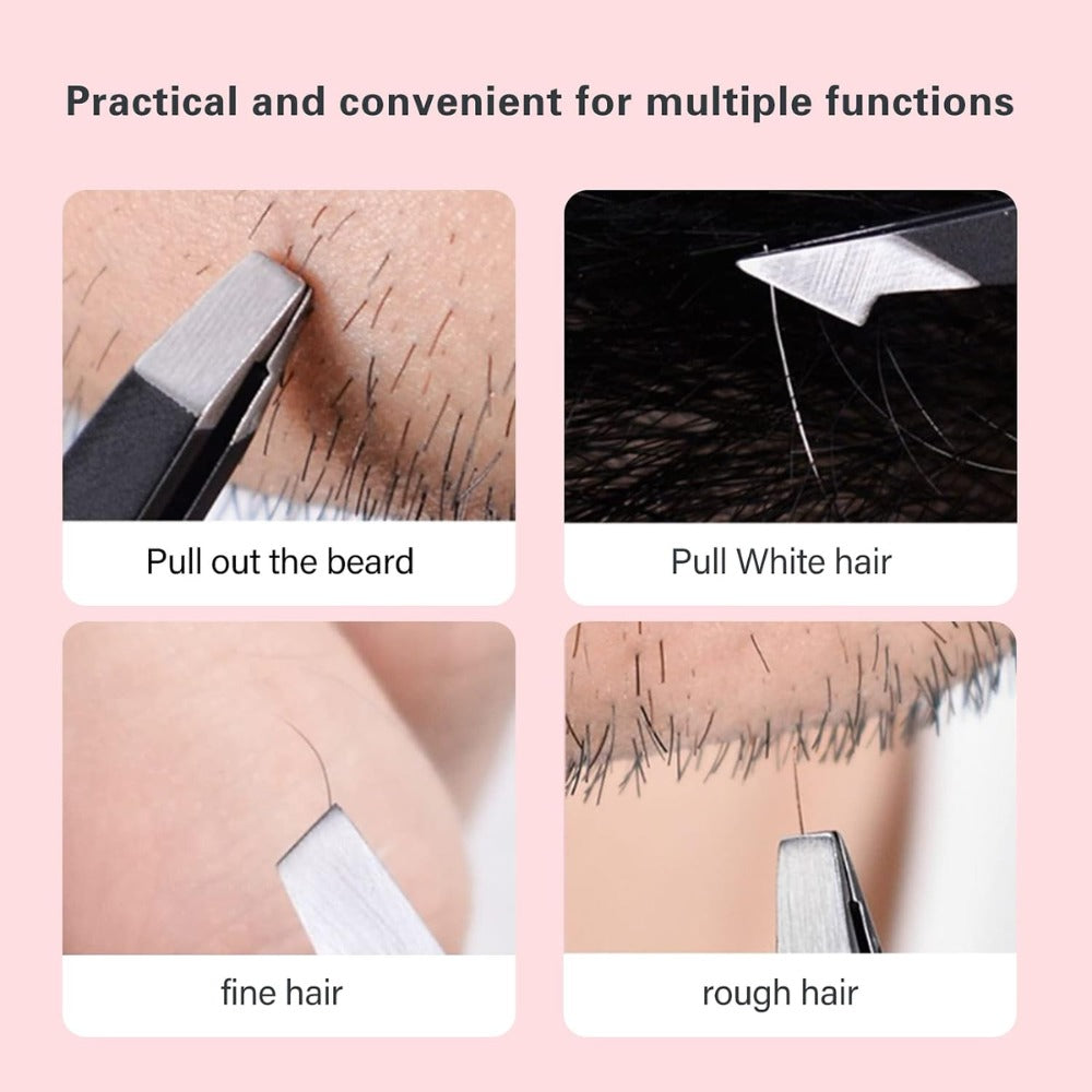 Derlaier 4-Piece Stainless Steel Tweezers Set – Black Eyebrow, Blackhead & Ingrown Hair Removal Tools