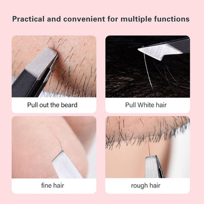 Derlaier 4-Piece Stainless Steel Tweezers Set – Black Eyebrow, Blackhead & Ingrown Hair Removal Tools
